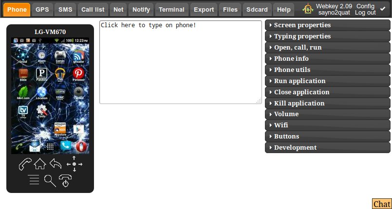 Screenshot of Webkey in the browser